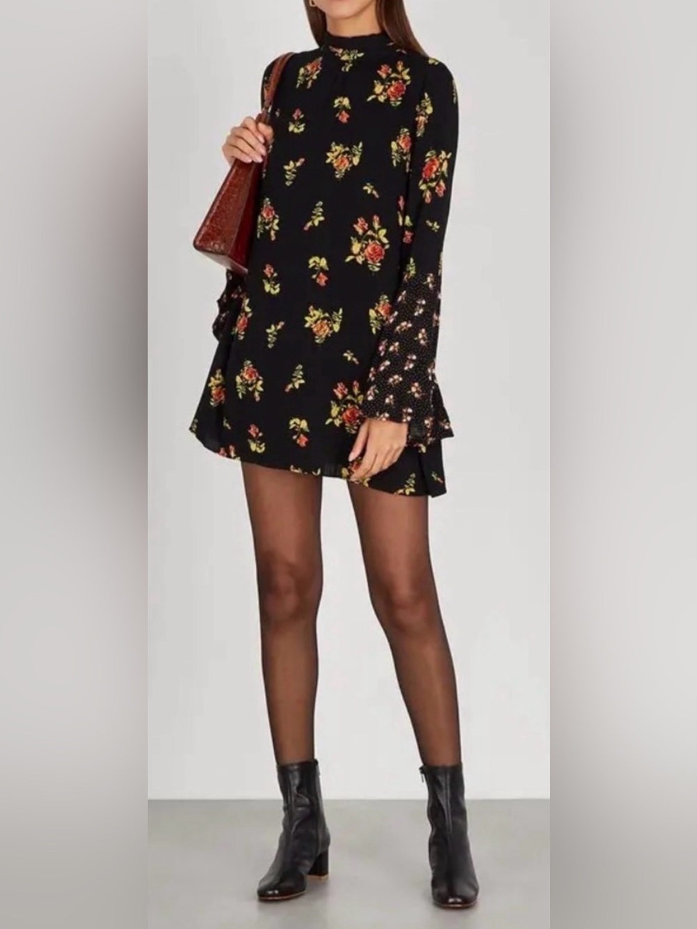 Free People Tate Floral-Print Tunic Dress in Black Combo